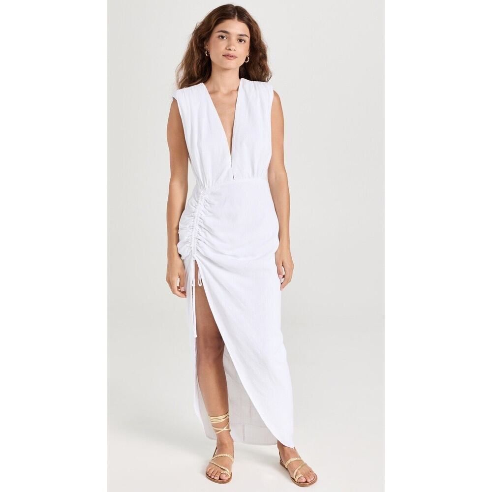 Rumer Tully Maxi Dress Size Small White V-neck Side Slit